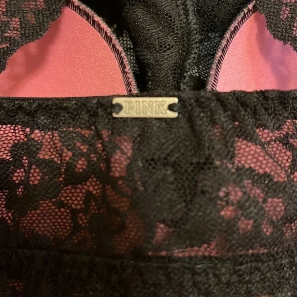 Victoria’s Secret PINK Black Lace Underwire Halter Bra size S - Picture 4 of 5